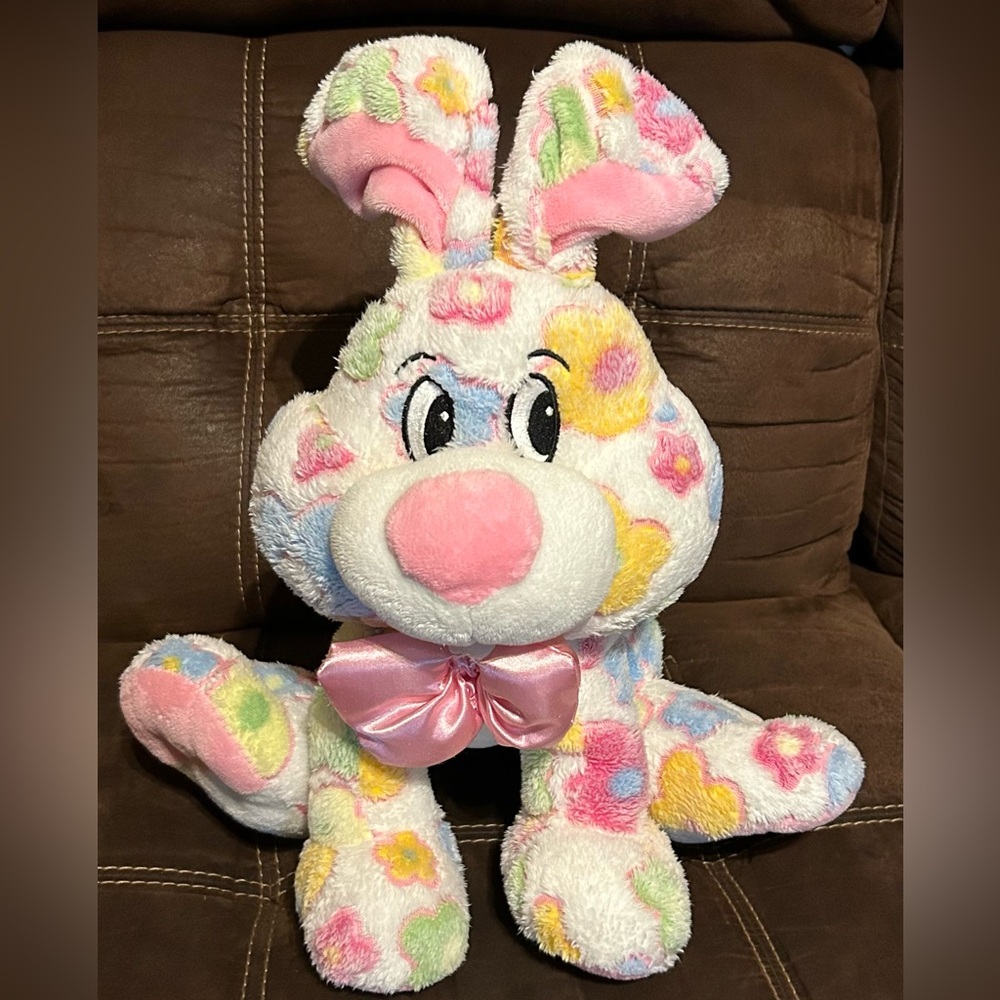 Dan Dee Collectors Choice Bunny Rabbit Flower Power Plush Easter White Pink 14"